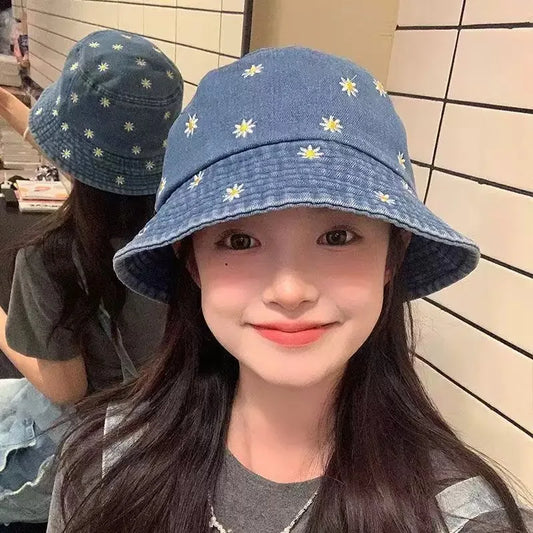 Daisy Embroidered Denim Bucket Hat