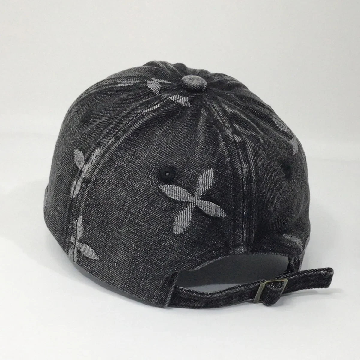 Cross Denim Baseball Cap With Jacquard Fringe, Vintage Distressed, Cropped Edge Cap For Men & Women