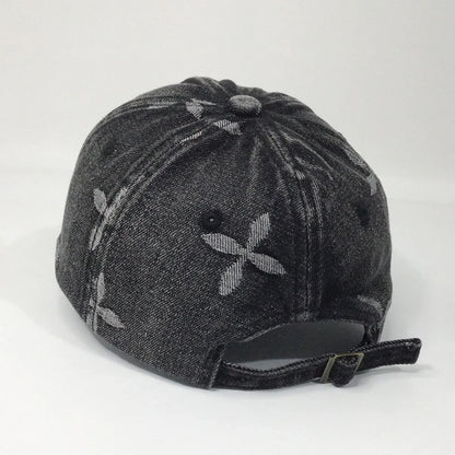 Cross Denim Baseball Cap With Jacquard Fringe, Vintage Distressed, Cropped Edge Cap For Men & Women