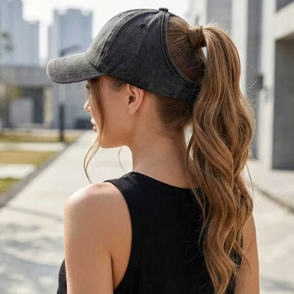1pc Retro Washed Backless Baseball Cap For Women Summer Outdoor Sports Ponytails Stylish And Versatile Sun Hat For Daily Wear