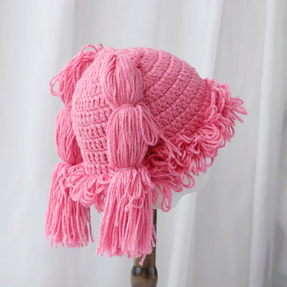 Women Y2K Braided Knitted Pullover Beanie Hat
