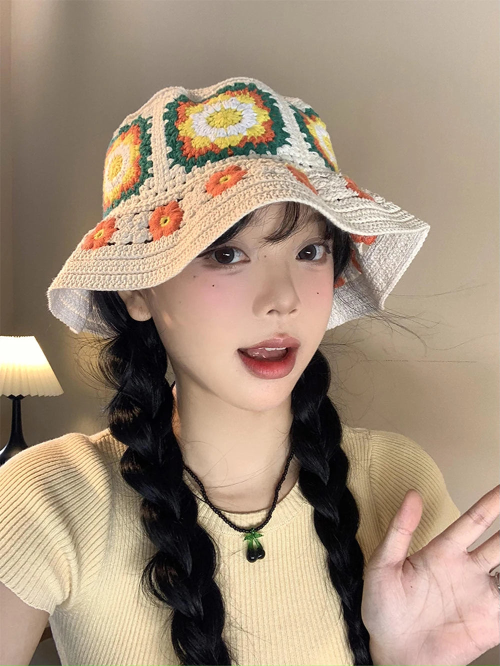 Colorful Floral Plush Bucket Hat