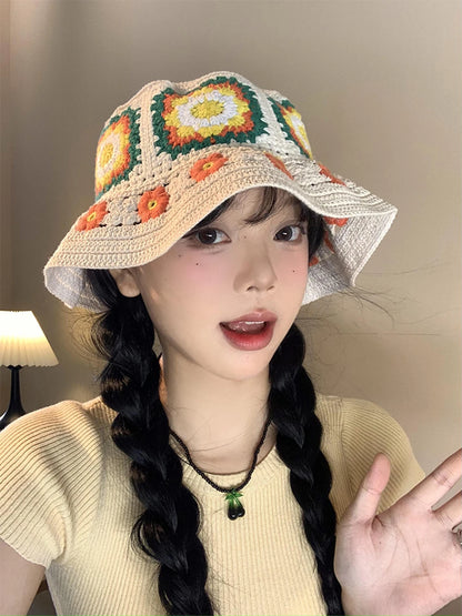 Colorful Floral Plush Bucket Hat