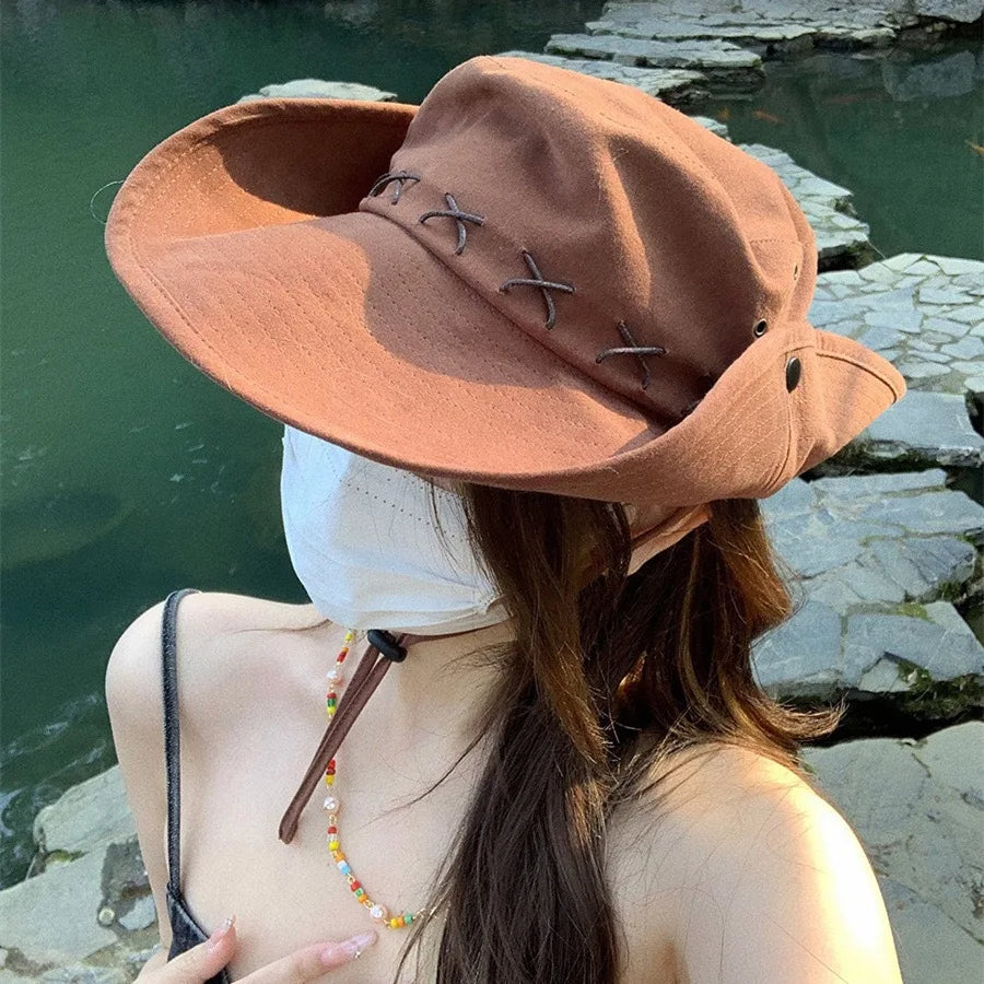 Adjustable Wide Brim Western Cowboy Bucket Hats