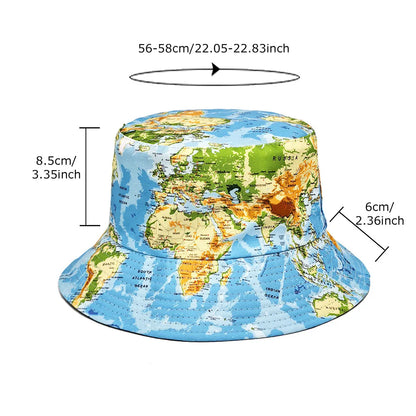 Reversible World Map Bucket Hat Men Women Double Sided
