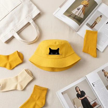 Black Cat Printed Fisherman Bucket Hat Unisex