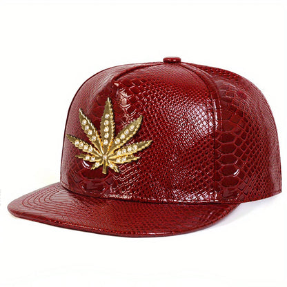 Maple Leaf Leather Patch Adjustable Hip-Hop  Snapback Cap