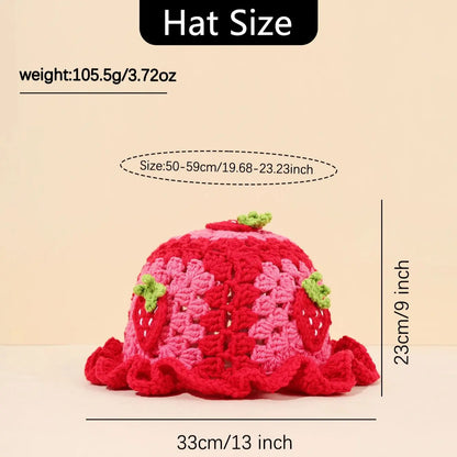 Women Strawberry Embroidery Wool Bucket Hat