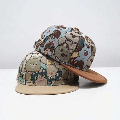 Kids Hip Hop Baseball Cap Boys Girls Sun Hat Unisex Toddler Dance Flat Brim Cap For Spring Summer UV Protection Trendy Size 48-53cm