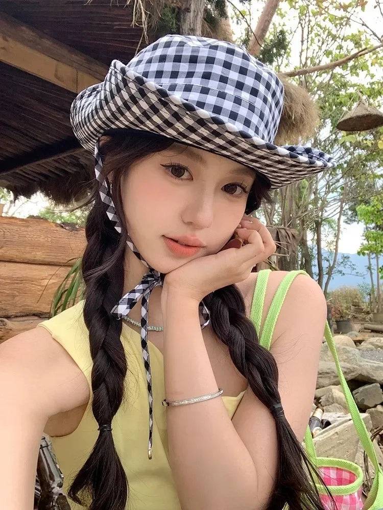 Black Dot Bucket Hats Women Versatile Sweet