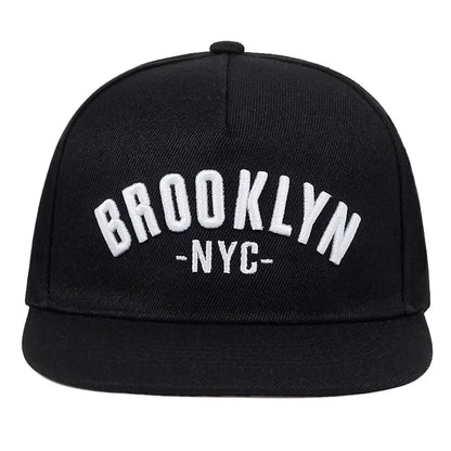 Brooklyn Embroidered Flat Brim Snapback Cap