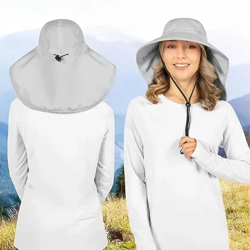 Wide Brim UV Protection Bucket Hat With Neck Flap