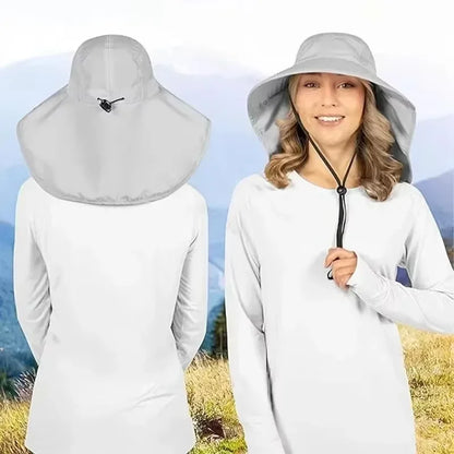 Wide Brim UV Protection Bucket Hat With Neck Flap