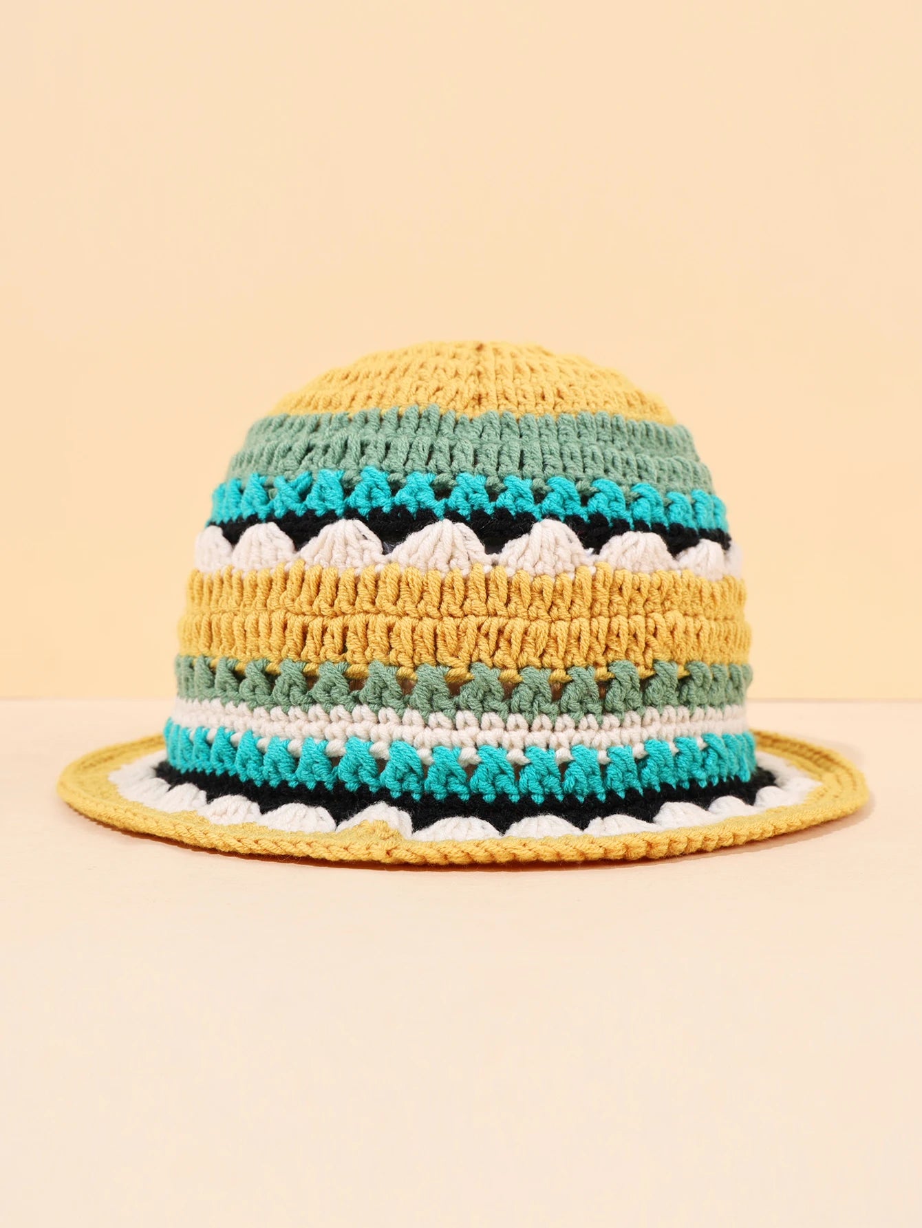 Women Color Block Flower Crochet Fisherman Hat