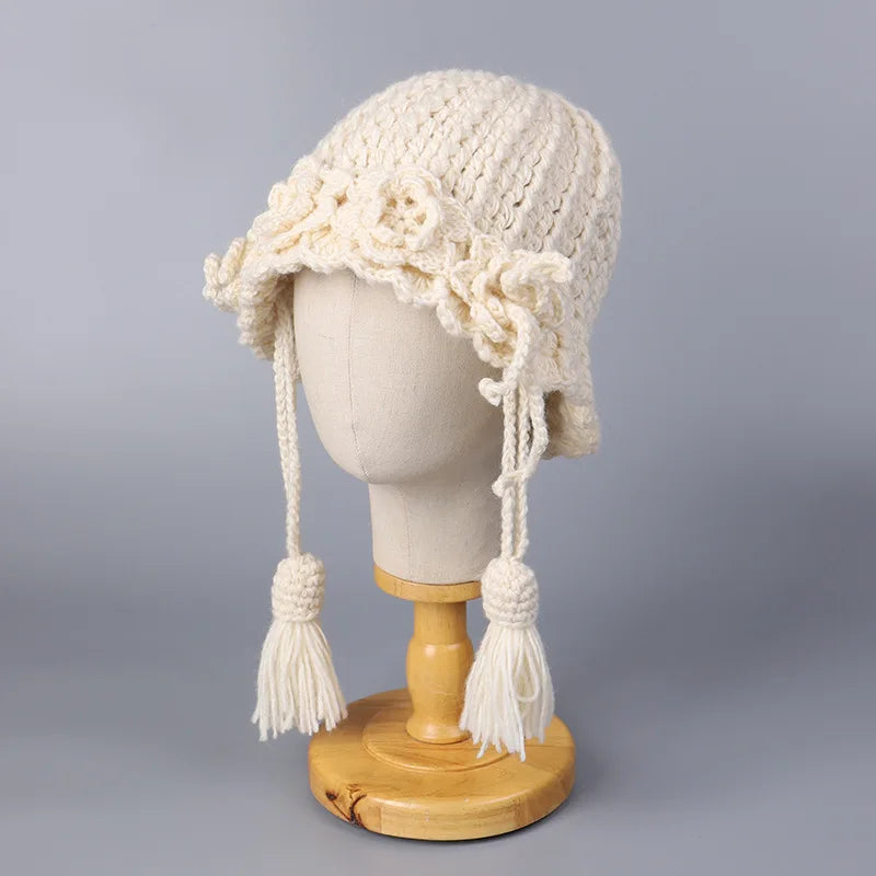 Women Thick Wool Tassel Knitted Bucket Hat