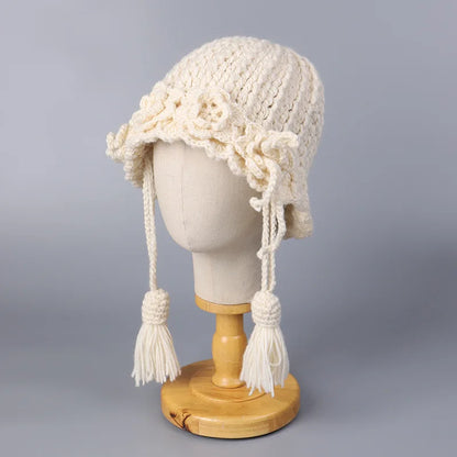 Women Thick Wool Tassel Knitted Bucket Hat
