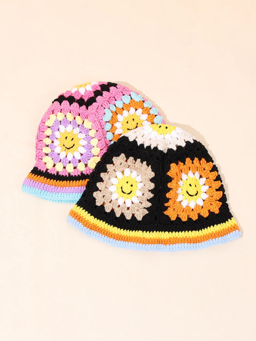 Vintage Smiley Crochet Street Bucket Hat