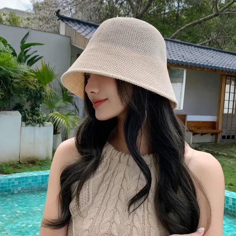 Women Breathable Hollow Crochet Fisherman Bucket Hat