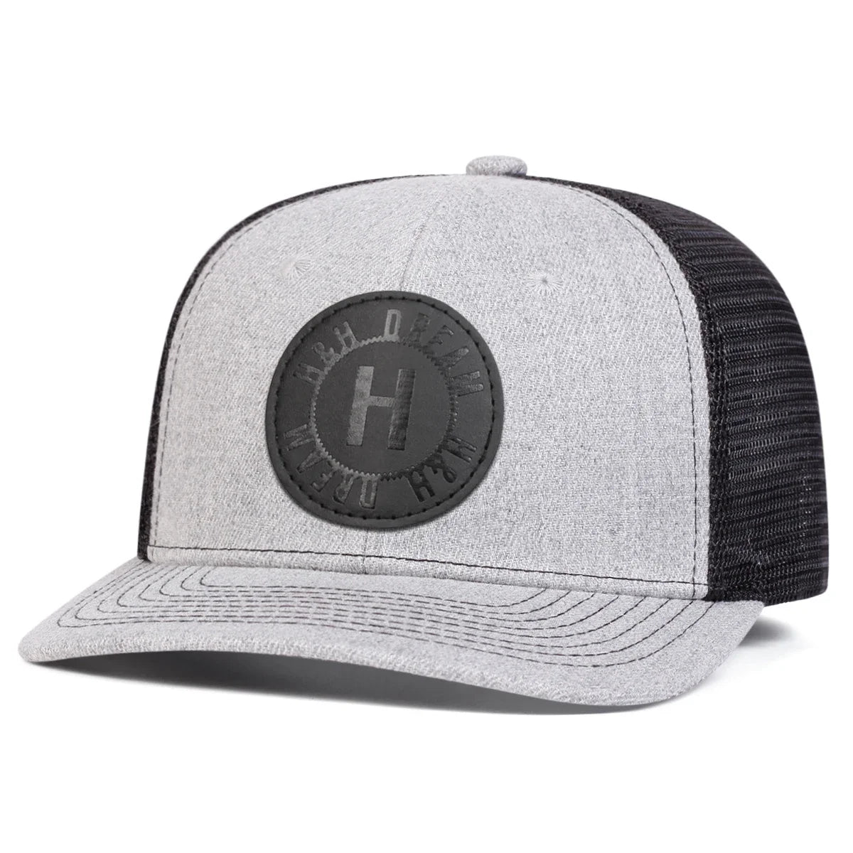 H Round Leather Patch Adjustable Mesh  Snapback Cap