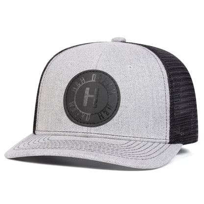 H Round Leather Patch Adjustable Mesh  Snapback Cap