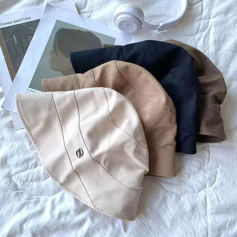 Linen Solid Color Letter Bucket Hat
