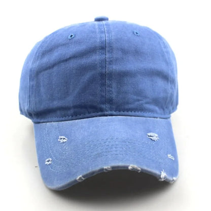 1pc Solid Distressed Perforated Mesh Washed Baseball Cap, Breathable Sun Protection Accessory For Spring And Summer, Adjustable