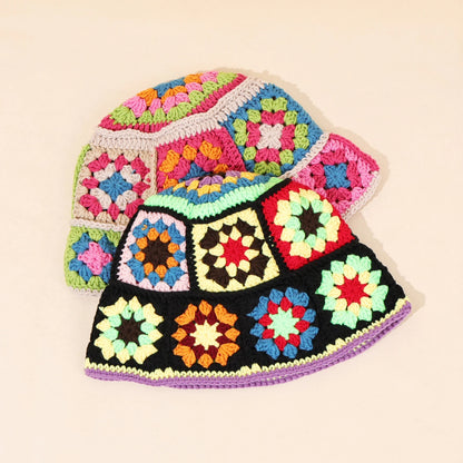 Colorful Floral Patch Crochet Bucket Hat