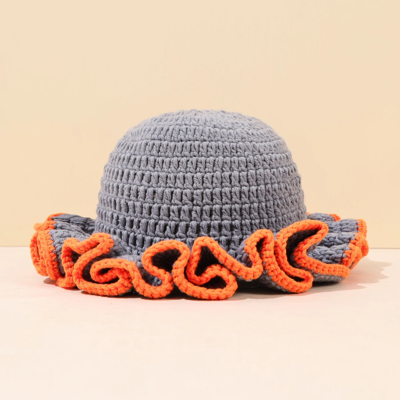 Women Multi Color Crochet Ruffle Fisherman Hat