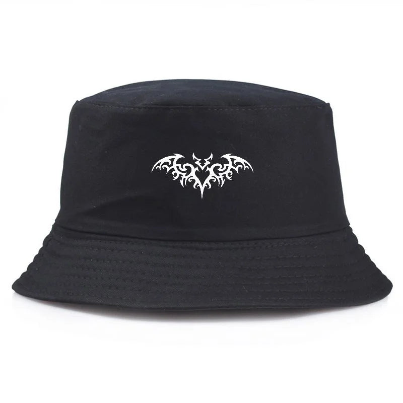 Y2K Tribal Bat Print Vintage Bucket Hat