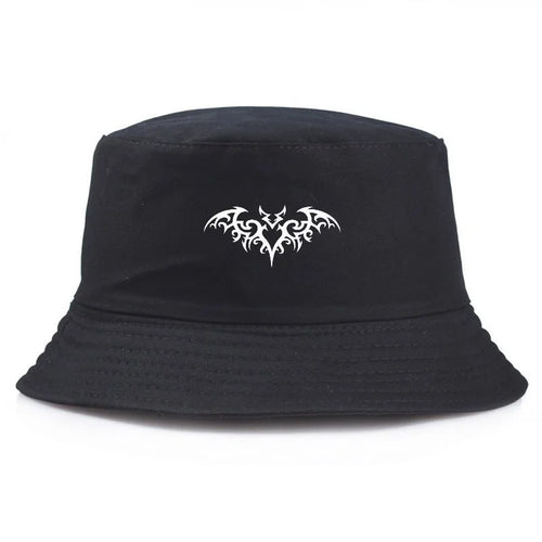 Y2K Tribal Bat Print Vintage Bucket Hat