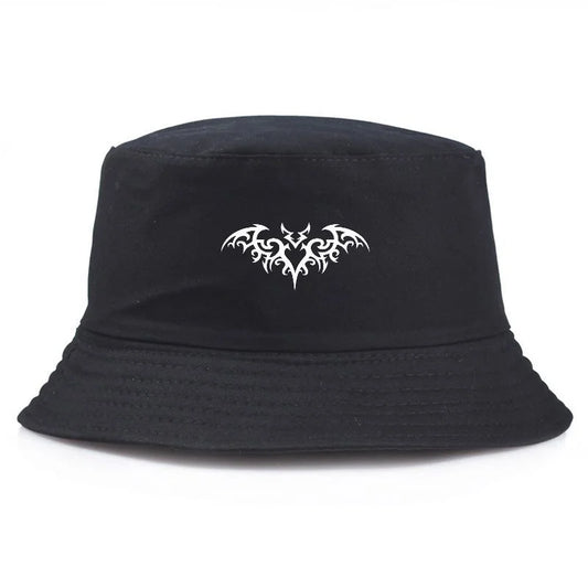 Y2K Tribal Bat Print Vintage Bucket Hat
