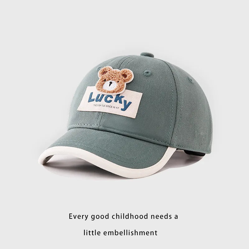 Cute Bear Baby Duck Tongue Hat Short Brim Children Baseball Hats Solid Cotton Kids Duckbill Cap Fashion Sunshade Visors Size 52-54cm