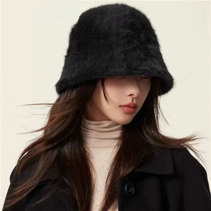 Rabbit Fur Hat Winter For Women Bucket Hat