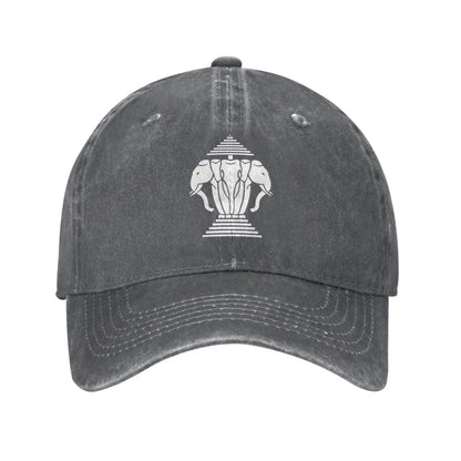 Laos Three Elephant Washed Denim Cap