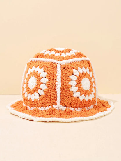 Women Vintage Geometric Crochet Bucket Hat