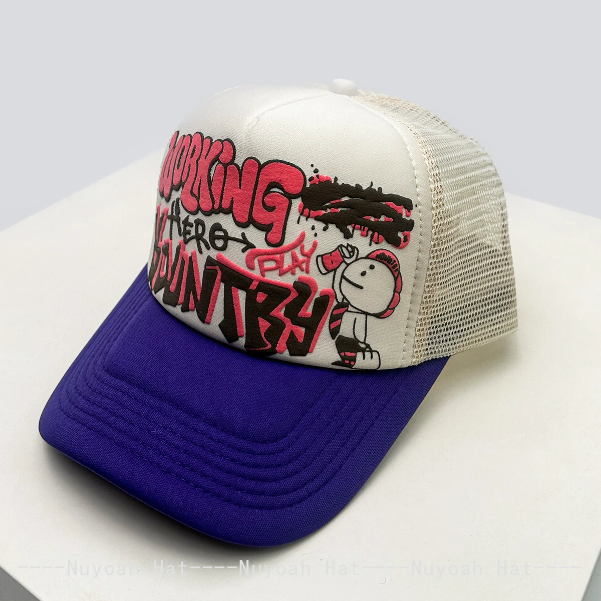 Cartoon Graffiti Printed Colorblock Mesh Snapback Cap