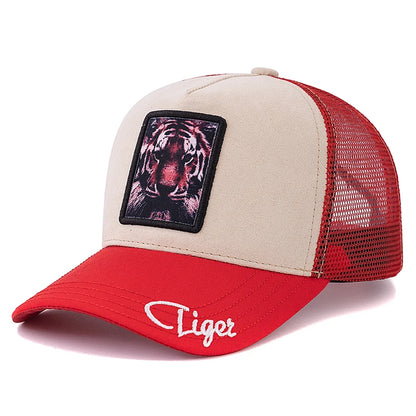Hot Sale Unisex Mesh Cap Lion Pattern Patch Design Suede Hat Women And Men Summer Animal Baseball Cap Fashion Trucker Hat Size 56-60cm