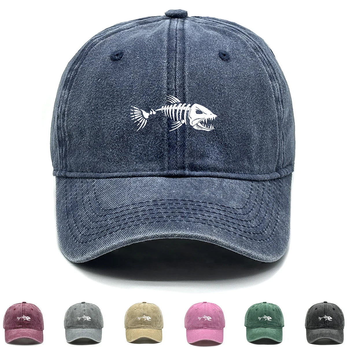 White Fish Bones Distressed Baseball Cap