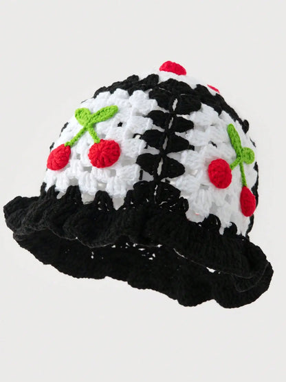 Women's Cherry Floral Crochet Bucket Hat