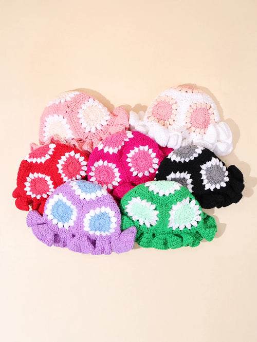 Vintage Spliced Crochet Winter Bucket Hat