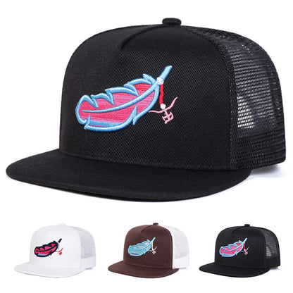 Colorful Feather Embroidered Mesh Snapback Cap