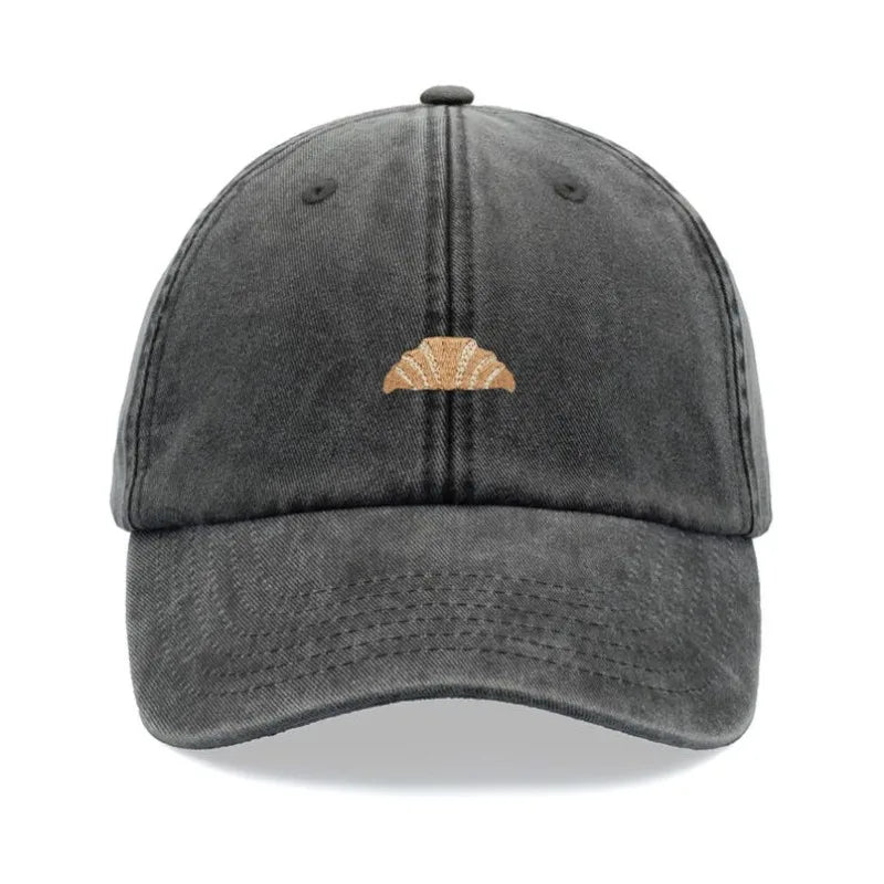 Retro Croissant Print Washed Baseball Cap