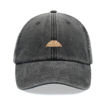 Retro Croissant Print Washed Baseball Cap