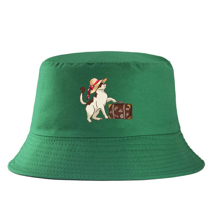 Reversible Cartoon Cat Print Double-Sided Summer Bucket Hat