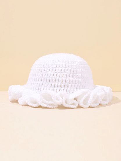 Women Vintage Crochet Black Ruffled Bucket Hat