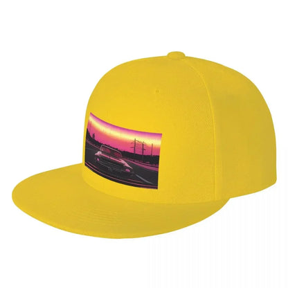 Retro Synthwave Muscle Car Sunset Snapback Cap