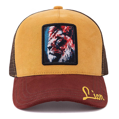 Hot Sale Unisex Mesh Cap Lion Pattern Patch Design Suede Hat Women And Men Summer Animal Baseball Cap Fashion Trucker Hat Size 56-60cm