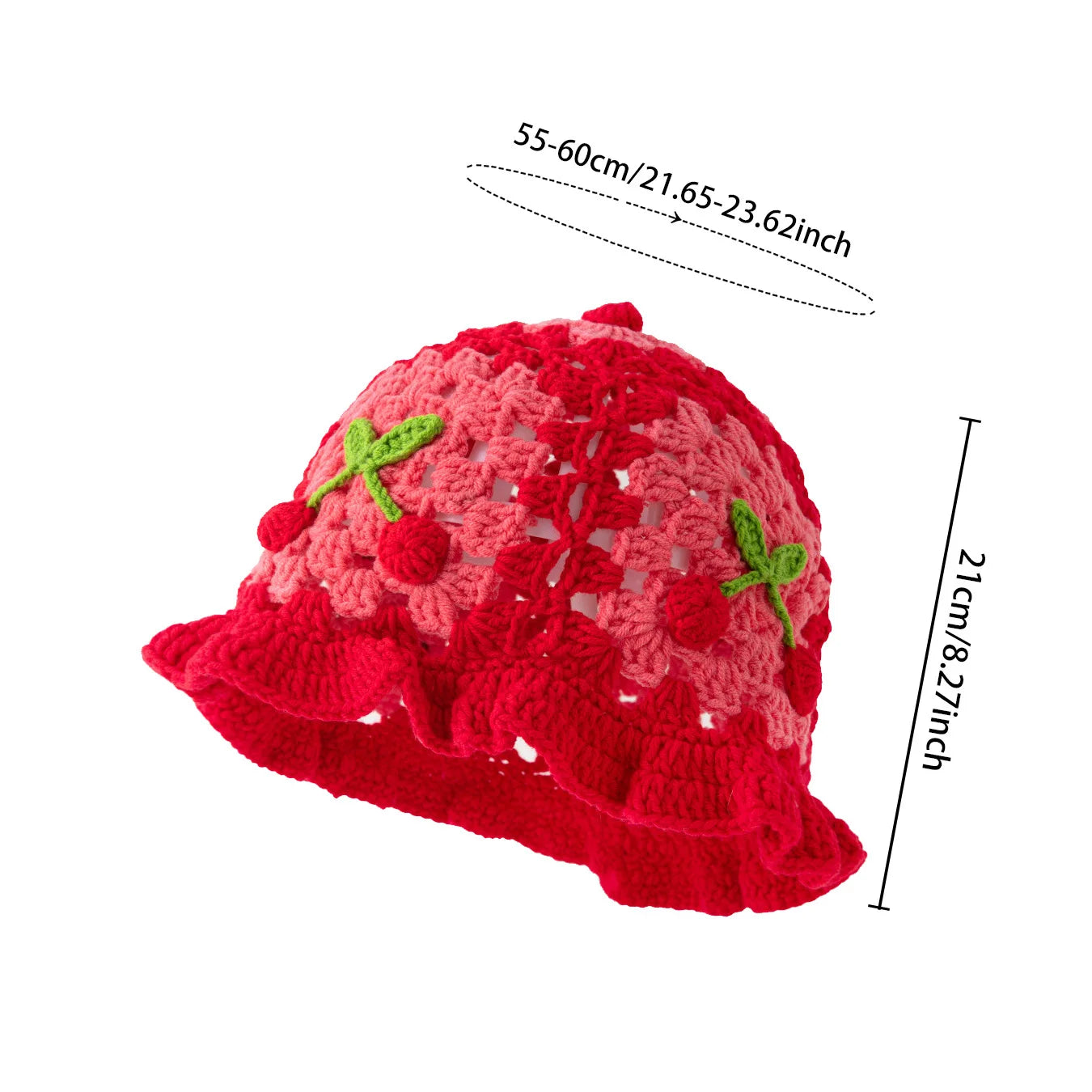 3D Cherry Crochet Ruffled Bucket Hat