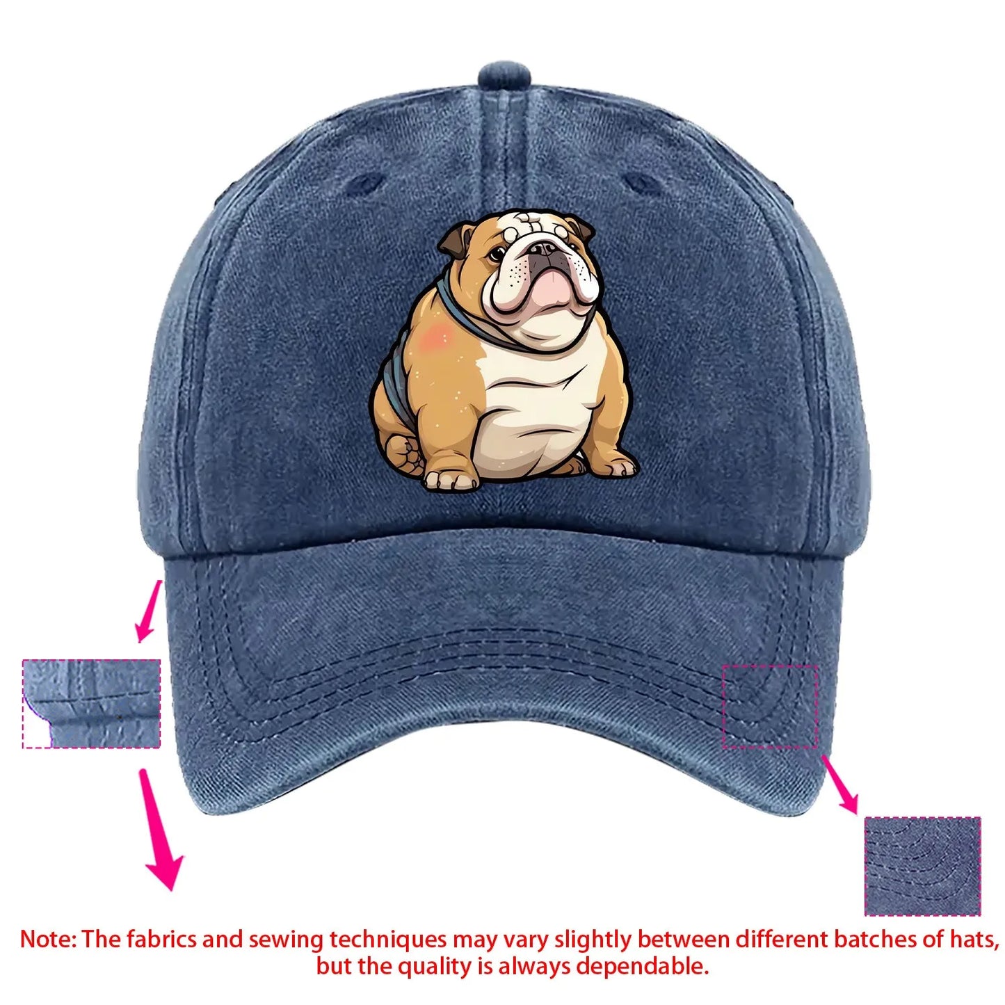 Funny Bulldog Washed Denim Baseball Cap