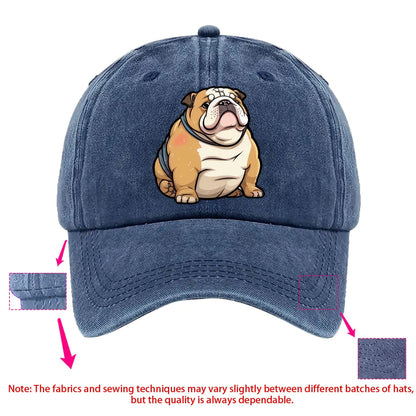 Funny Bulldog Washed Denim Baseball Cap